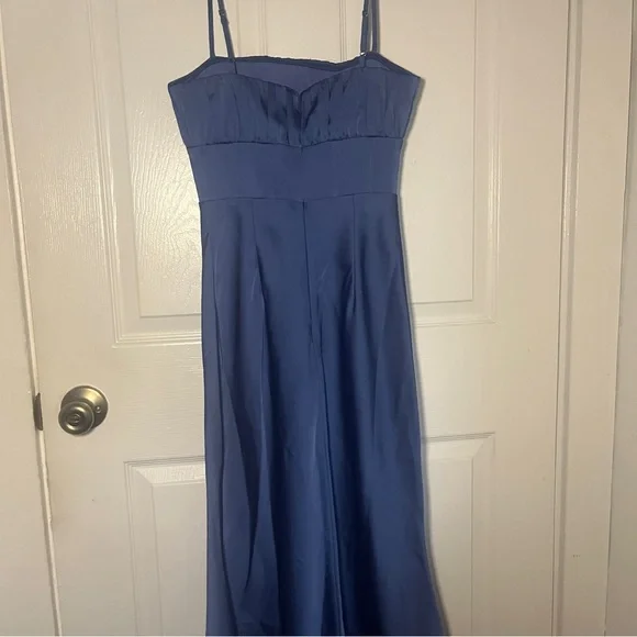 Beautiful blue satin midi Misha Amalthea dress XXS ruched - Picture 4 of 4